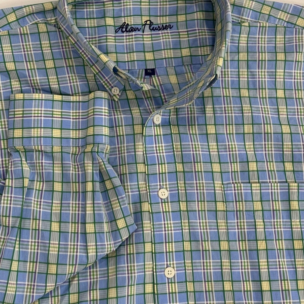 Alan Flusser Plaid Shirt Mens XL Button Down Preppy Classic‎ Cotton Casual